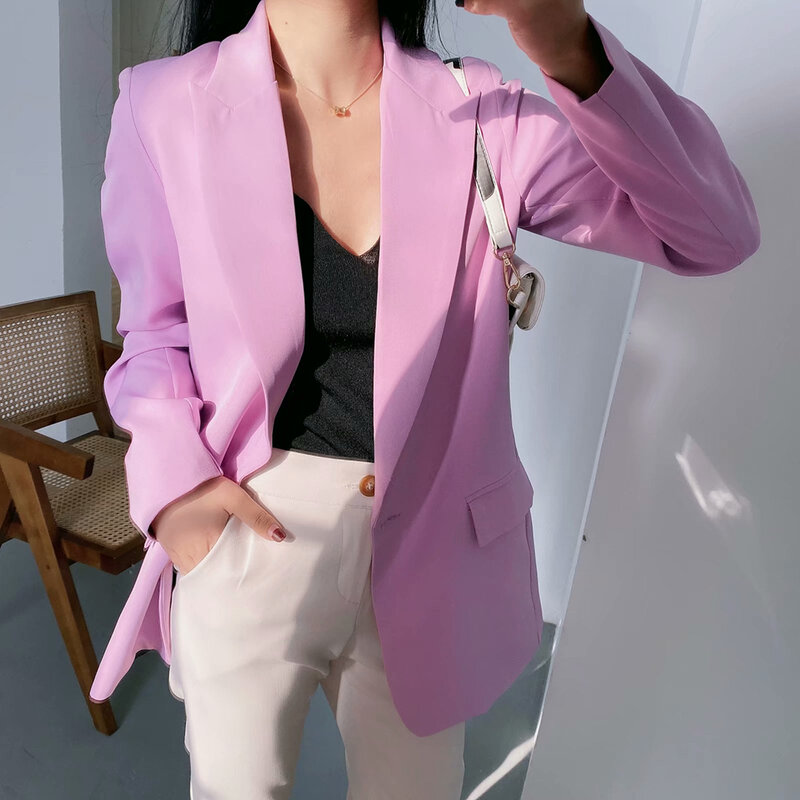 Cthink Frühling 2020 New One Button Anzug Blazer Frauen Fashion Solid Grün Anzüge Für Frauen Stilvolle Regelmäßige Casual Dame Violet mantel
