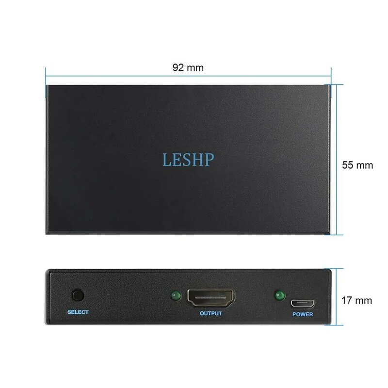 Leshp Black Portable Plug And Play Low Power Consumption 4K Switcher 1 In 2 Out Two Port 1.4V Splitter Box Hub