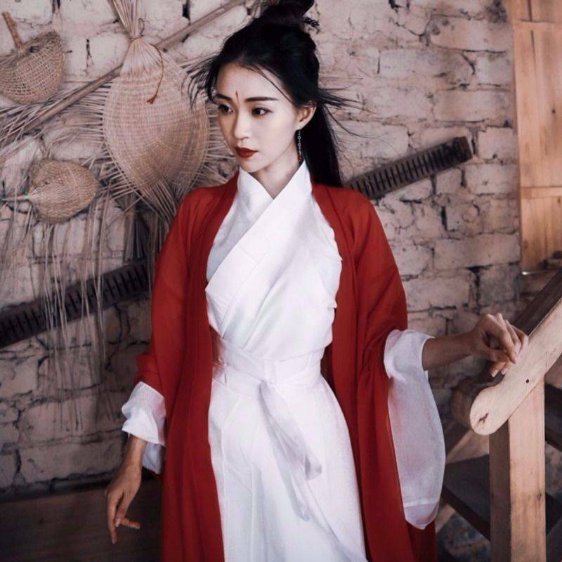 女性のための中国風の漢服,白と赤の漢服着物の衣装