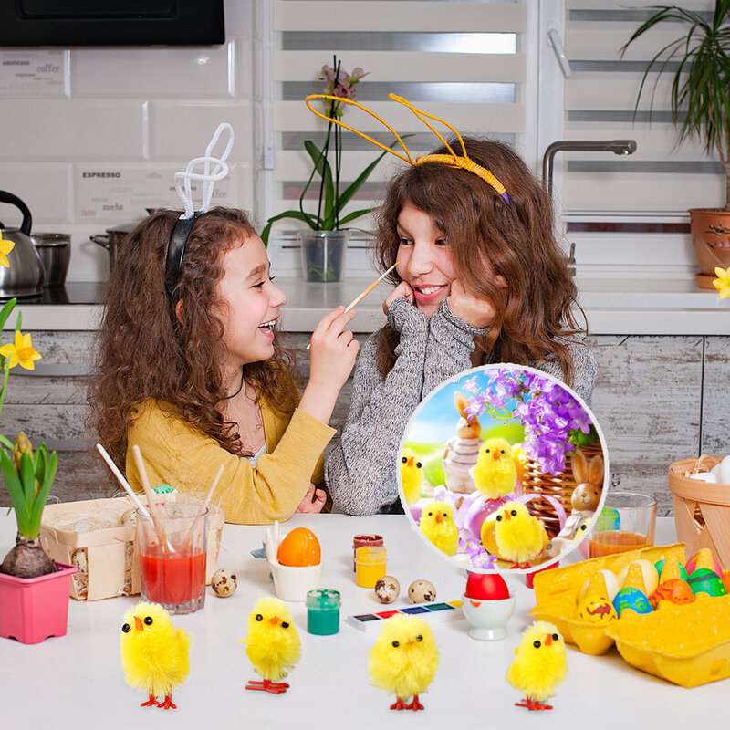Mini Easter Chicks for Garden Decoration, Cure Ornaments Set, Frango Amarelo, Decorações Home, Spring Gift, 10Pcs