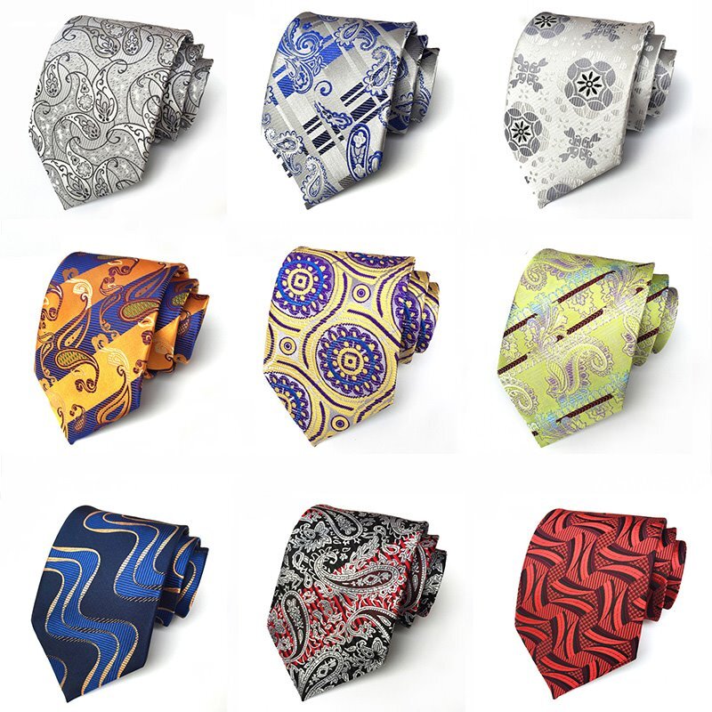 New Silk Ties for Men Jacquard 8cm Paisley Flower Geometry Pattern Tie Wedding Groom Tie Men Gift Necktie