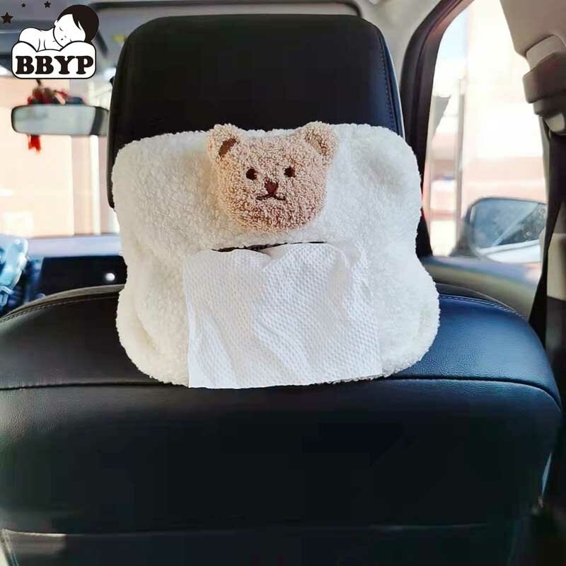 Bolsa de asiento trasero de oso de dibujos animados para coche, bolsa de tela de carga para mascotas, almacenamiento Universal multifunción, bolsas de restos, caja de pañuelos