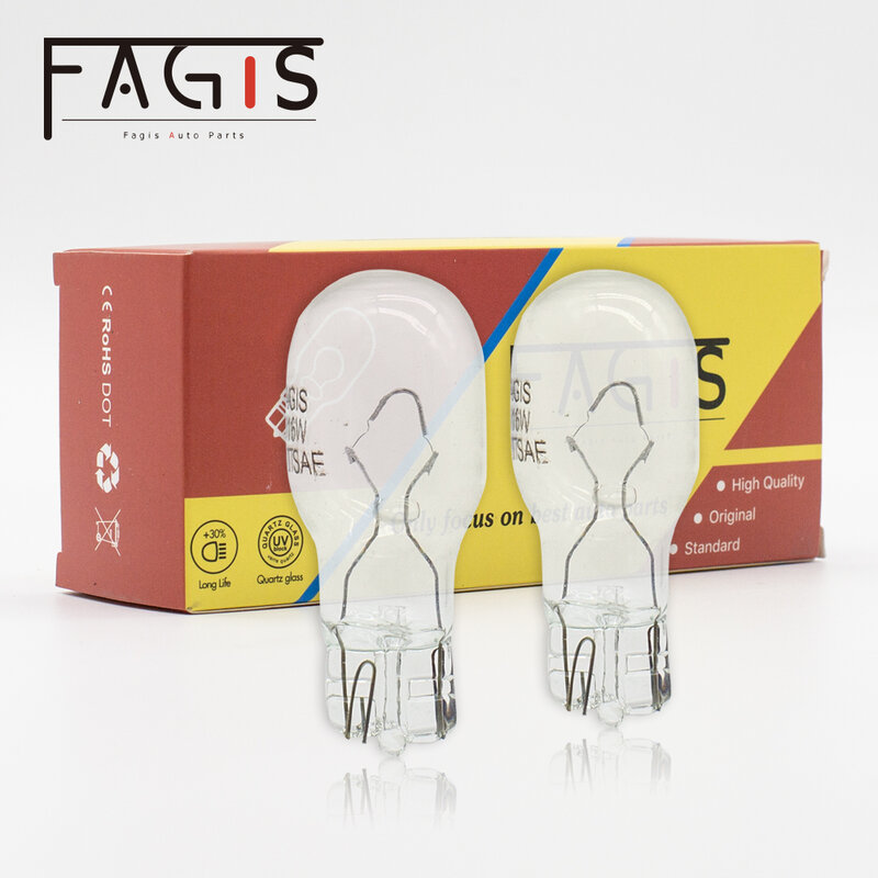 Fagis 10 قطعة زجاج شفاف دافئ أبيض T15 W16W مصباح هالوجين 12 فولت 16 واط الداخلية ضوء مصباح سيارة جانبي الهالوجين مصابيح كهربائية