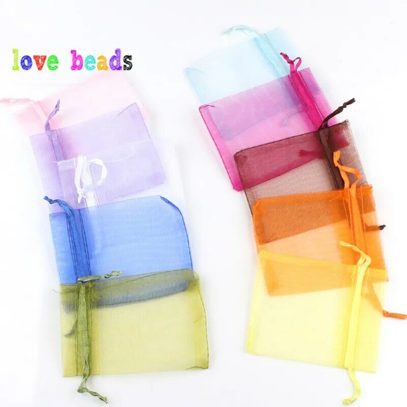 50pcs 7x9 9x12 10x15 13x18cm Gift Organza Bags Drawable Wedding Party Decoration Gift Bags Display Packaging Jewelry Pouches