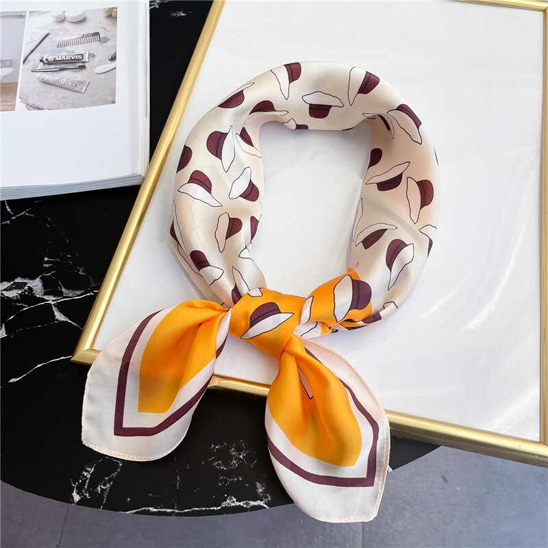 2022 Summer Scarf Silk Hairband Tie Soft Foulard Neckerchief Square Scarves Women Design Print Bandana Shawl Wrap Spring New