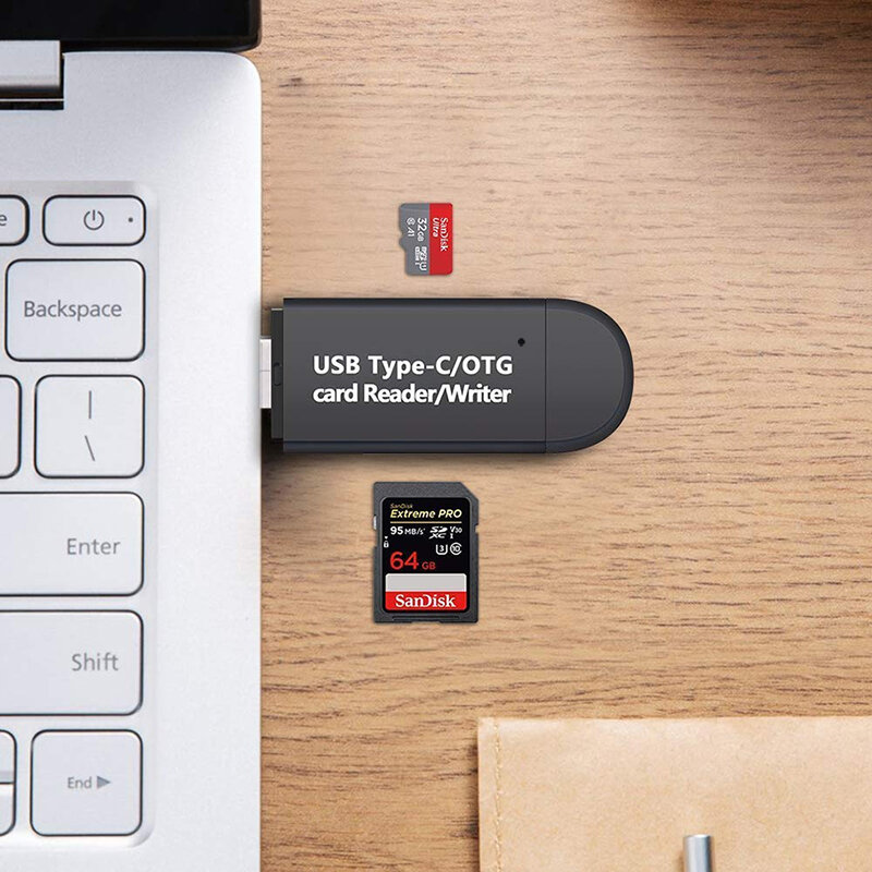 Tipo Universal C Micro USB Card Reader, 3 em 1, OTG, TF, SD para laptop, telefone, cabeçalhos de extensão, leitor de cartão, de alta velocidade, OTG 2.0