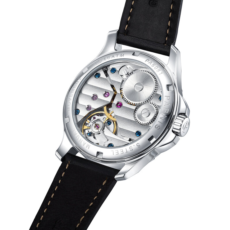 แฟชั่น Parnis 44มม.ดูหนังผู้ชาย Luminous Hand-Winding Mechanical นาฬิกาของขวัญกล่องด้านบน luxury ยี่ห้อ