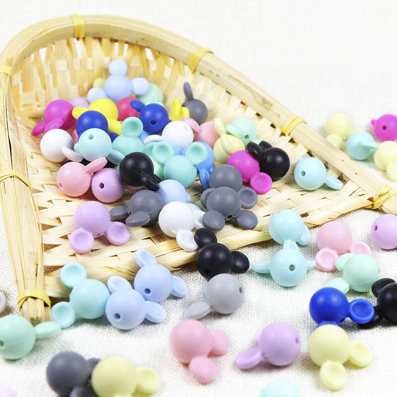 BOBO.BOX 10 pièces Mickey perles en Silicone de qualité alimentaire bébé anneau de dentition jouet doux à mâcher dentition sans BPA bricolage collier de charme en Silicone Perle
