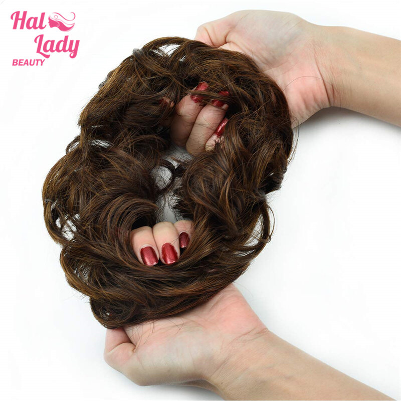 Halo Lady Beauty 100% moño de extensiones de cabello humano brasileño recto rizado desordenado Donut moño para el cabello peluca no remy