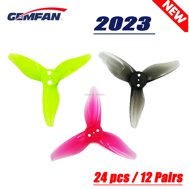 24 pcs 12Pairs Gemfan Hurricane 2023 2 Inch 3-Blade Propeller 3  Holes Props 1105-1108 Motor for Toothpick RC Drone FPV Racing
