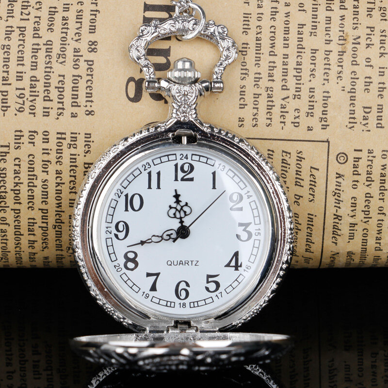 Silver Tone Skeleton Railway Running Train Quartz Pocket Watches Locomotive Chain Watches Women Men