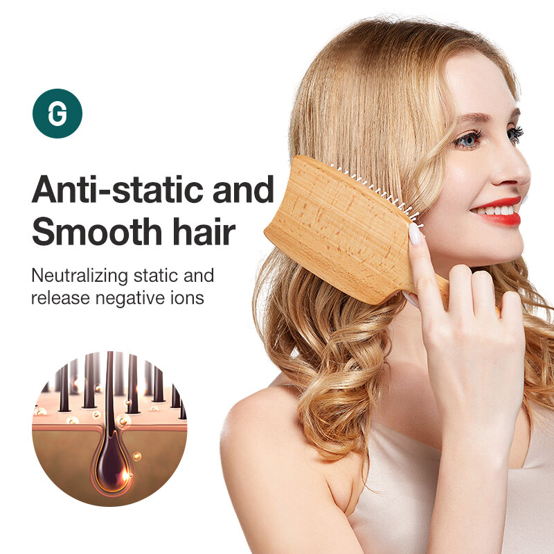 MR.GREEN-cepillo de pelo de haya Natural para mujer, cepillo de pelo con diseño de cabeza de gato, para desenredar cabello húmedo y seco