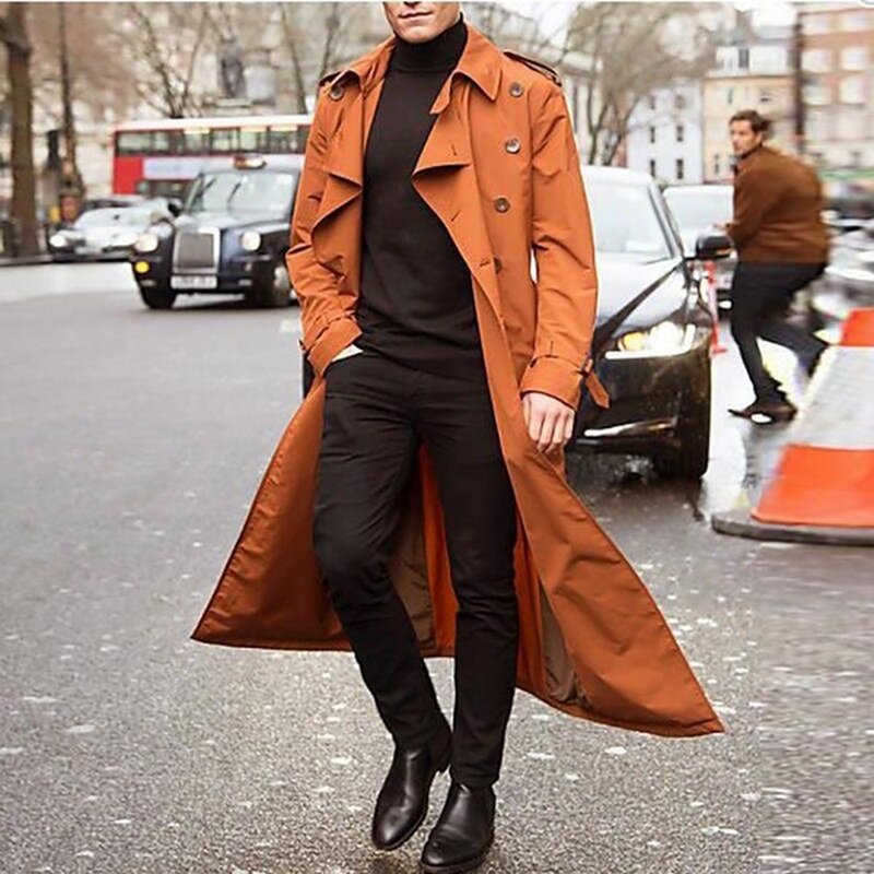 Shujin trench coat homens jaqueta casaco masculino casual fino ajuste windbreak plus size sólido longo casaco outerwear casacos de inverno homme