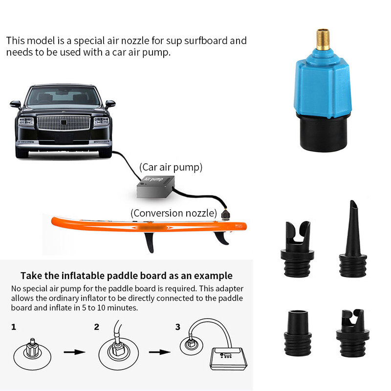 Adaptador de válvula de aire portátil, resistente al desgaste, para bote de remos, Kayak de nailon, bomba inflable para tabla de SUP