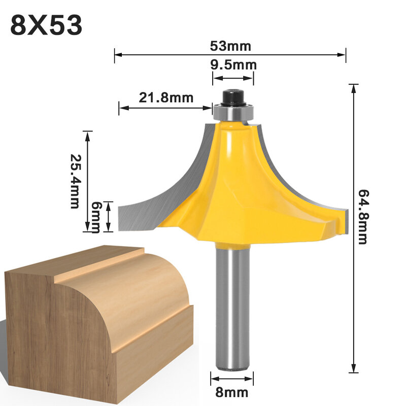 Round Over Edging Router Bit - 1" Radius 8mm Shank Wood Tools Straight End Mill Trimmer Cleaning Flush Trim Slotted Cabinet Door