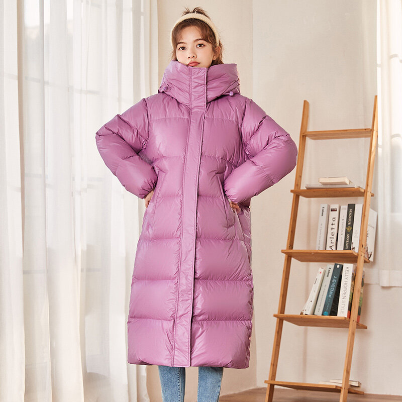 Jaket Panjang Wanita SEMIR Hitam Teknologi Tiga Tahan Musim Dingin Baru Longgar Dasar Padat Mantel Tebal Berkerudung