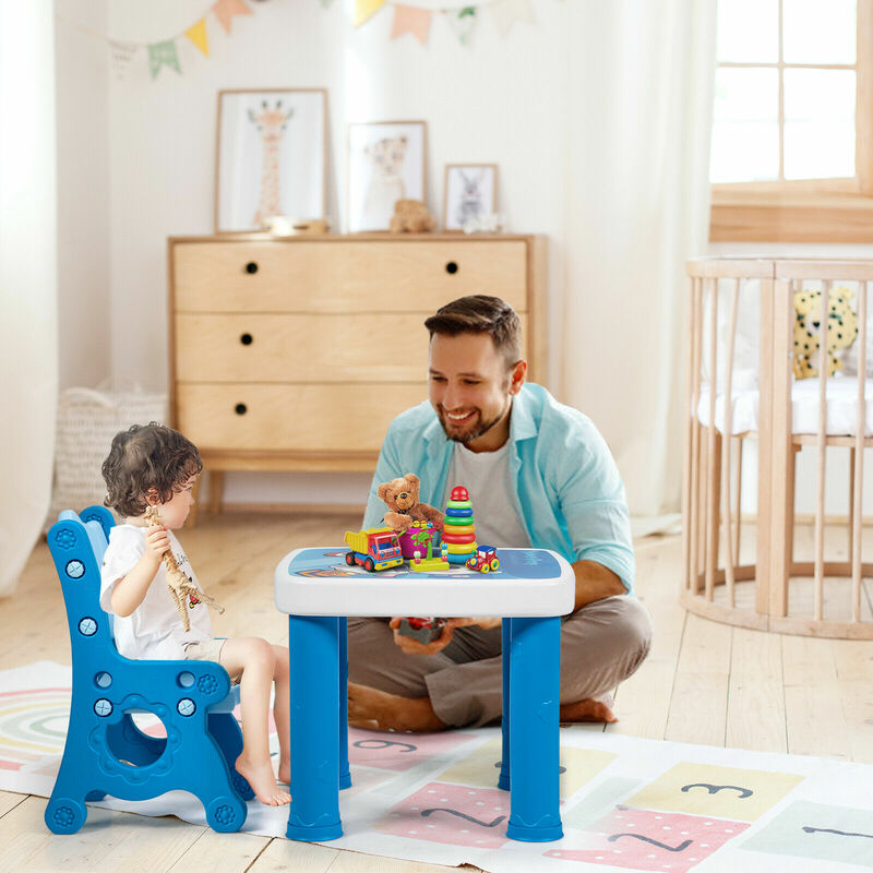 Conjunto infantil de mesa e 2 cadeiras, mesa de atividades ajustável com gaveta