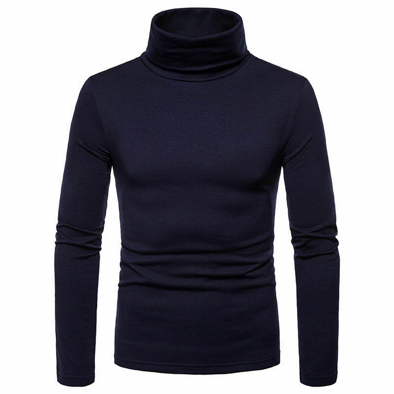 Outono inverno camisolas masculinas gola alta manga longa simples blusas estiramento casual kintted pullovers básico