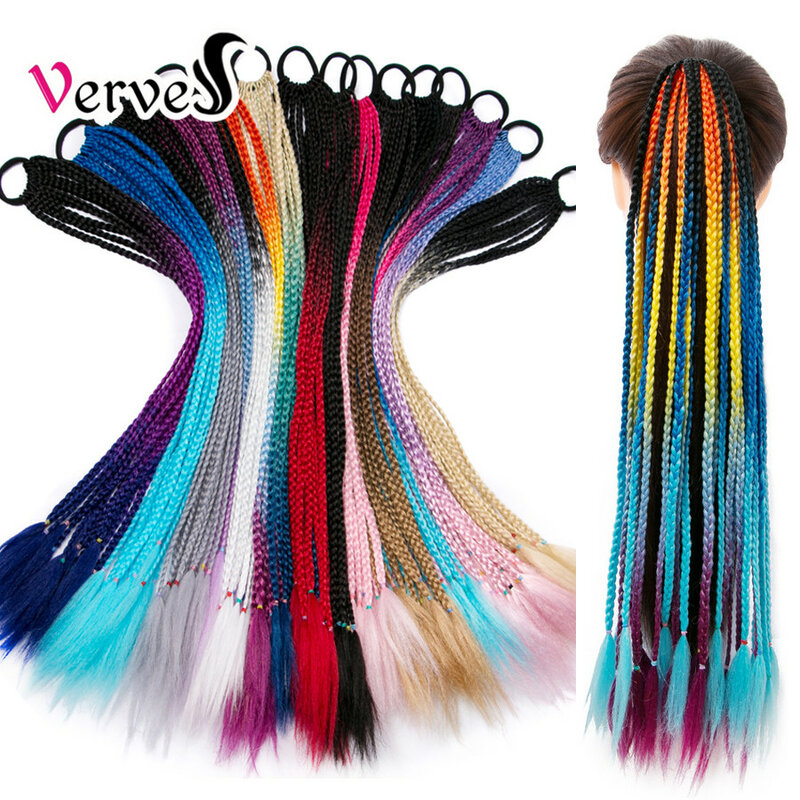 VERVES parrucchino sintetico coda di cavallo con elastico anello per capelli scatola da 24 pollici estensioni intrecciate per bambini ragazze arcobaleno rosa