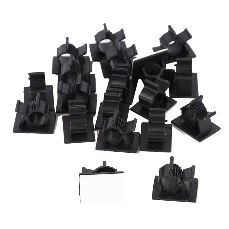 Abrazaderas de plástico ajustables para cables de coche, Clips autoadhesivos, organizador de cables, color negro, 20 Uds.
