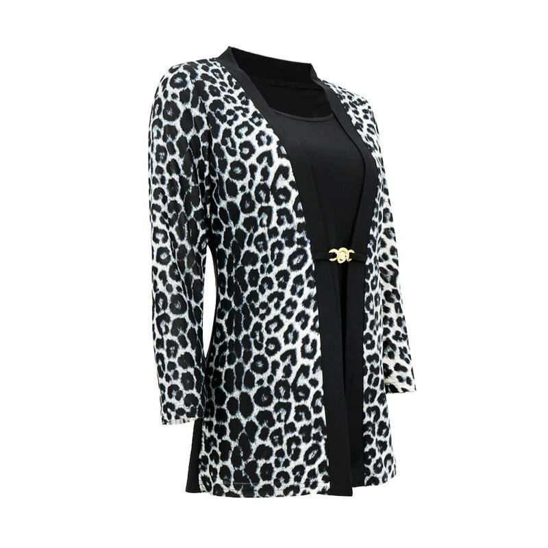 YTL Frauen Chic Leopard Bluse für Arbeit Plus Größe Mode Patchwork Dünnes Hemd Langarm Herbst Frühling Tunika Tops Blusas h414