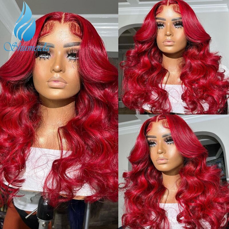 Shumeida – perruque Lace Front Wig sans colle brésilienne naturelle, cheveux Remy, couleur rouge, 13x4, Baby Hair, nœuds décolorés, pre-plucked, pour femmes