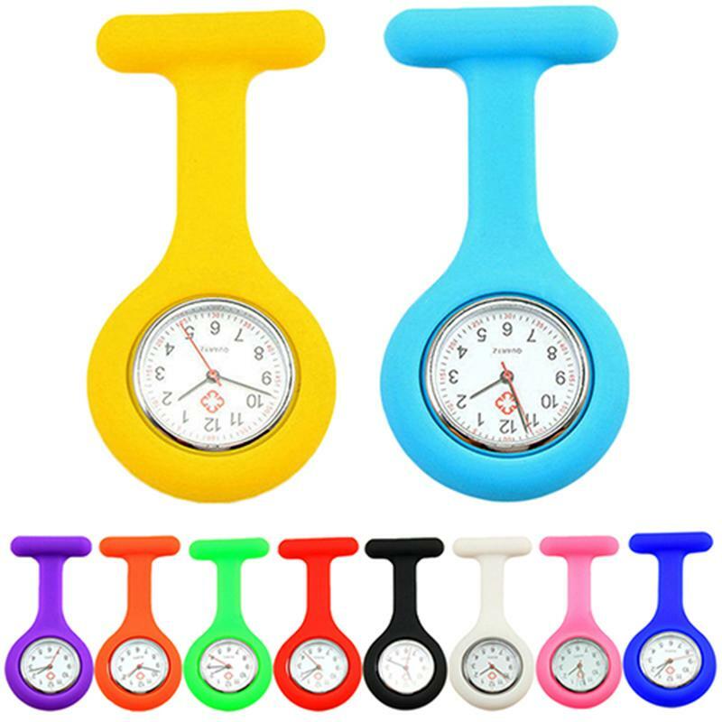 Nieuwe Effen Kleur Clip Op Analoge Digitale Leuke Siliconen Hoge Kwaliteit Verpleegster Horloge Broche Fob Pocket Tuniek Quartz Horloge