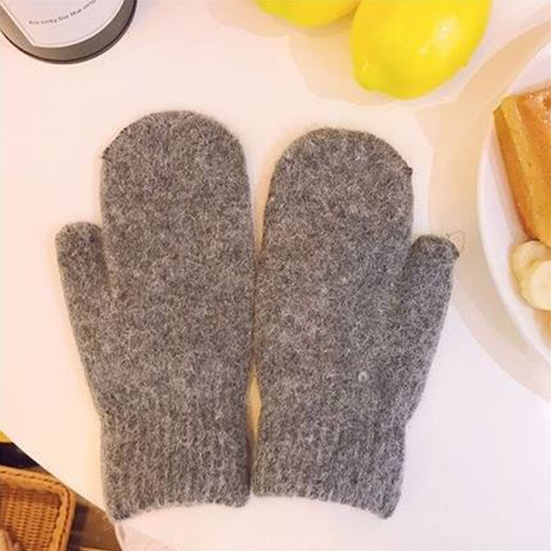 Gants chauds en cachemire pour femme, mitaines en fourrure, tricotés sans doigts, collection hiver 2021