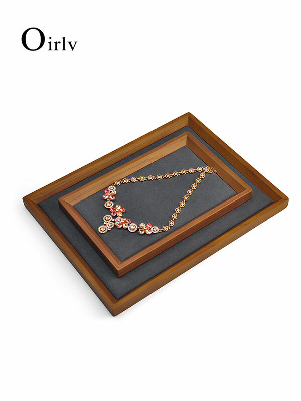 Oirlv-bandeja de exhibición de joyería de madera maciza, organizador apilable para collar, pulsera, anillo, reloj, cajón, escaparate