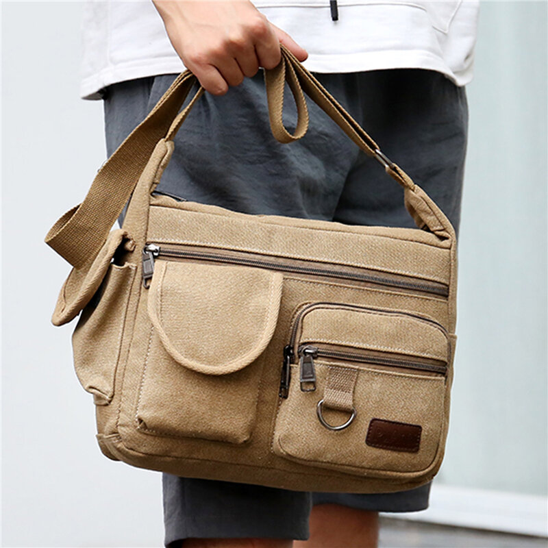 Canvas Messenger Bag For Men Water Resistant Waxed Crossbody Bags Briefcase Padded Shoulder Bag Handbag Hot Sell Newest