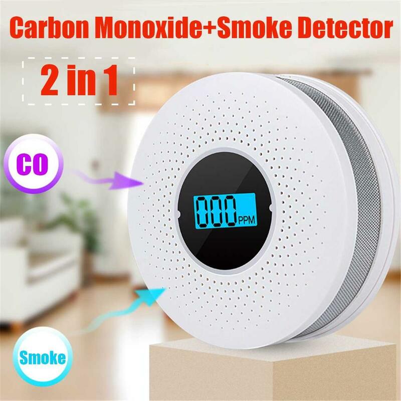 2 in 1 LED Digital Gas Smoke Alarm Co Carbon Monoxide Smoke Detector Voice Warn Sensor Home Security Protection High Sensitive