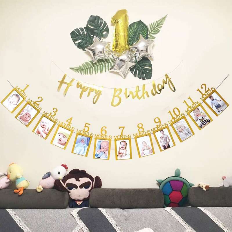 Baby Photo Banner Baby First Year Birthday Banner Infants 1-12 Month Photograph Booth Garland Monthly Milestone Photo Banner