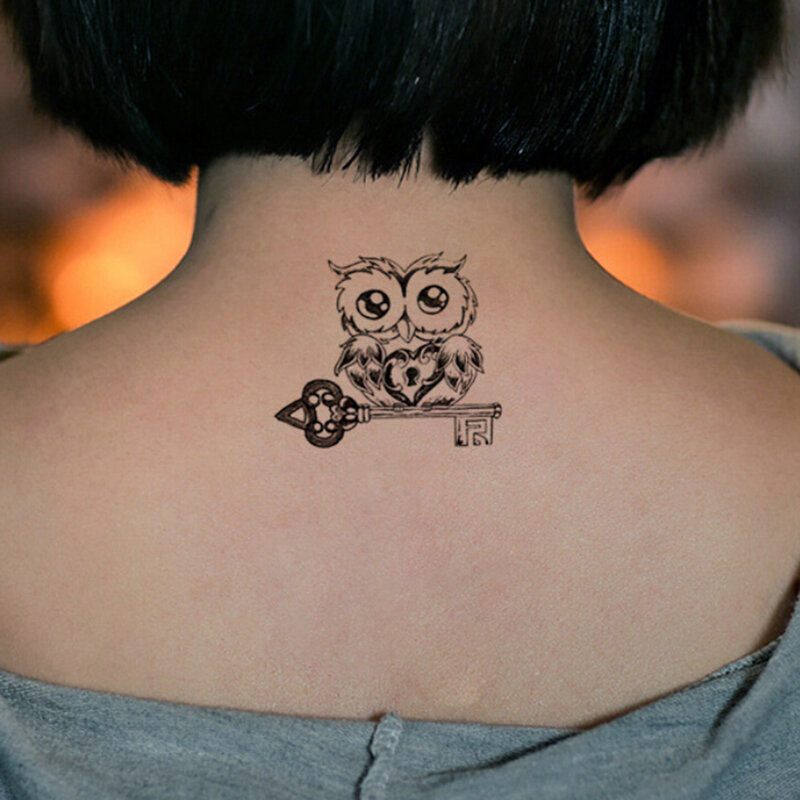 Calcomanías de tatuajes falsos para mujer, calcomanías de tatuajes de arte, pegatina de tatuaje temporal con patrón de búho lindo, impermeable, 2019