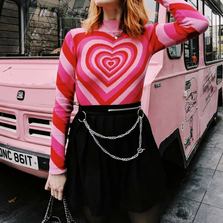여성용 하프 하이 칼라 스웨터, 긴팔 컬러 매칭, 러브 니트 보터밍 셔츠, 2021 봄