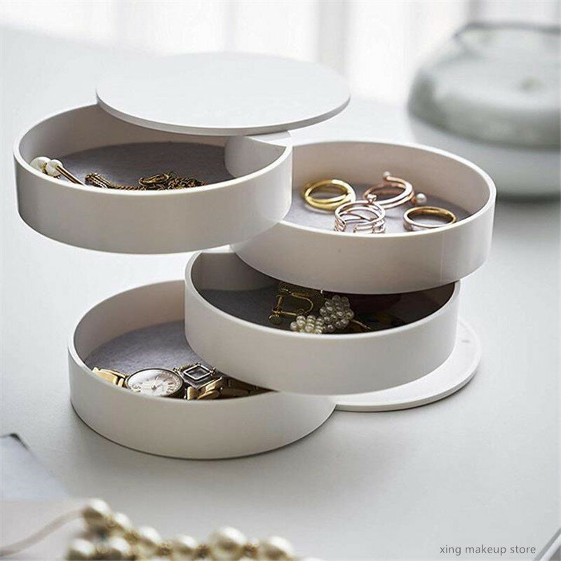 Simple 4-Layer Rotatable Jewelry Storage Box Women Accessory Makeup Organizer Container Desktop Dust-proof Makeup Storage Box 20