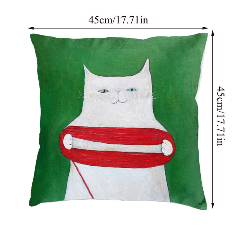 Grandma's Coiled Cat Polyester Short Plush Pillowcase Suitable for Sofa Decoration Pillow Living Room Home Decoration 45*45cm Cu