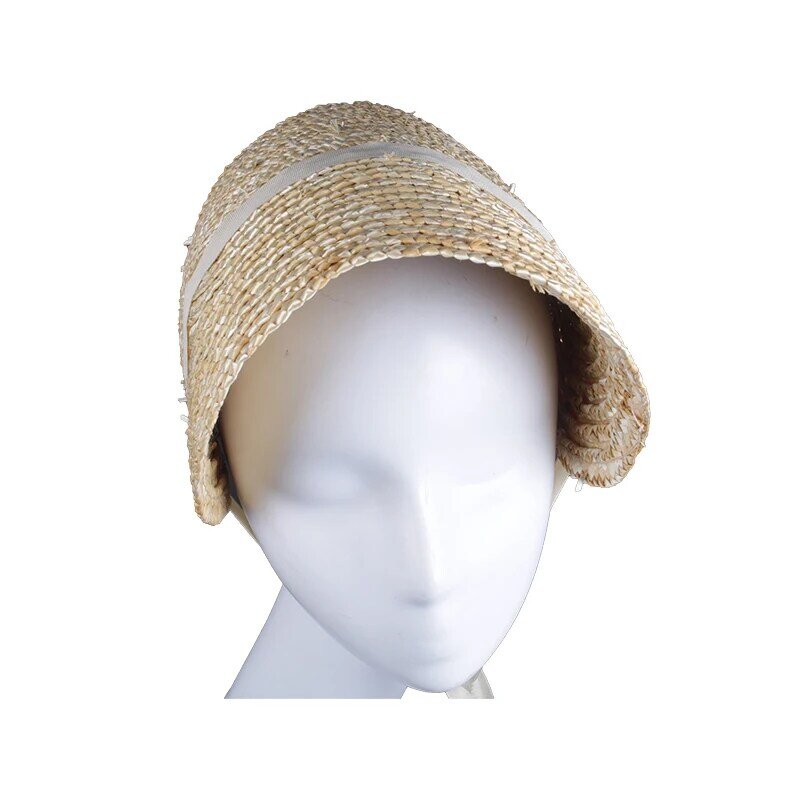 Sombrero plegable de paja para mujer, sombrero de Lolita con cinta para el sol, hecho a mano, para primavera y verano