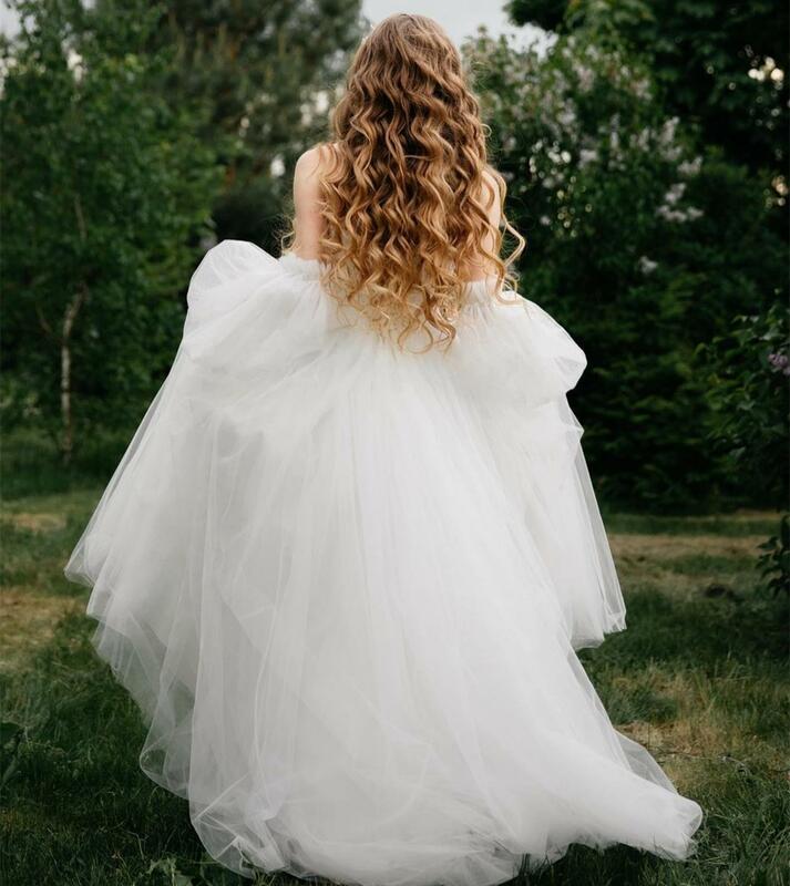 Свадебное платье с открытыми плечами и длинным рукавом-фонариком