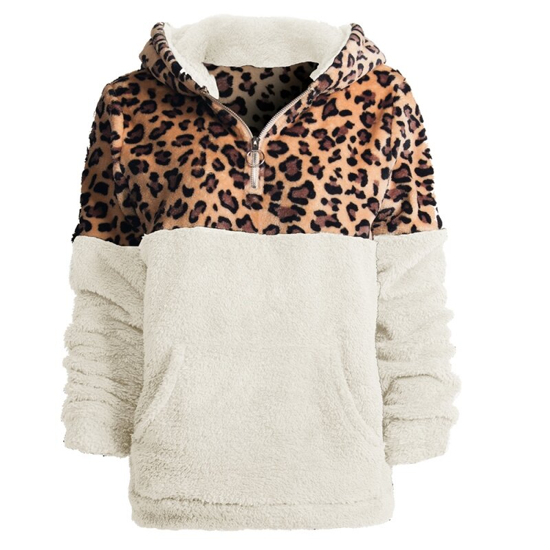 Autumn and winter fashion ladies casual wear plush leopard stitching long-sleeved sweater handsome sweater!