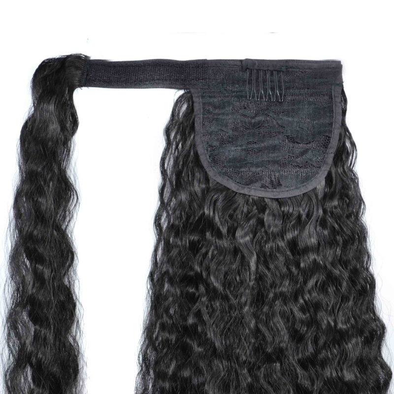 Aplique de cabelo ondulado, extensão de cabelo longa e ondulada para rabo de cavalo, resistente ao calor, sintético