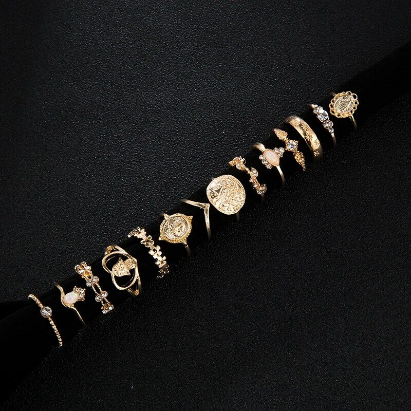 Tocona-anéis de cor de ouro para as mulheres, virgem mary, cobra, coração, Fátima, mãos, Cruz, folha, estrela, jóias geométricas
