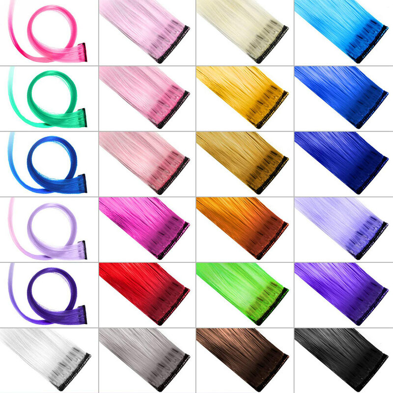 AIYEE-Extensões de Cabelo Arco-íris Puro, Grampo De Cabelo, Sintético, Longo, Liso, Ombre, Rosa, Vermelho, Arco-íris