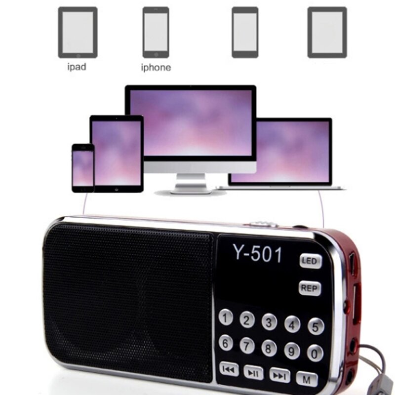 AMS-Y-501 Digital de Audio portátil LCD Digital altavoz de Radio FM USB Mp3 reproductor de música