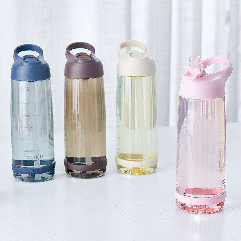 Botella de agua ecológica con pajita para exteriores, botella deportiva de plástico sin BPA, con tapa, para senderismo y acampada, 1000ml, H1098