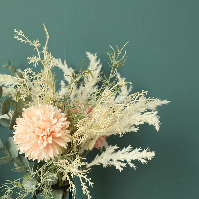 Nowe białe sztuczne kwiaty wysokiej jakości jedwab mniszek lekarski plastikowy eukaliptusowy hybrydowy bukiet ślubny dom sztuczne kwiaty do dekoracji