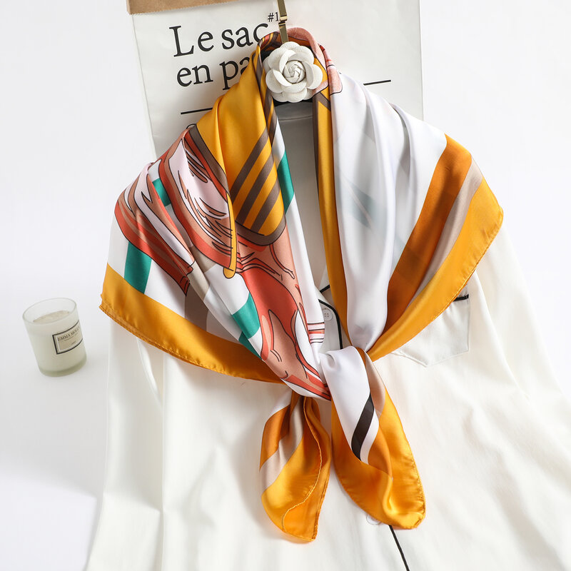 2022 новый шарф шелковая квадратная бандана для женщин шейный шарф из пашмины с принтом лошадей хиджаб шейный платок шарфы для женщин Весна Л...
