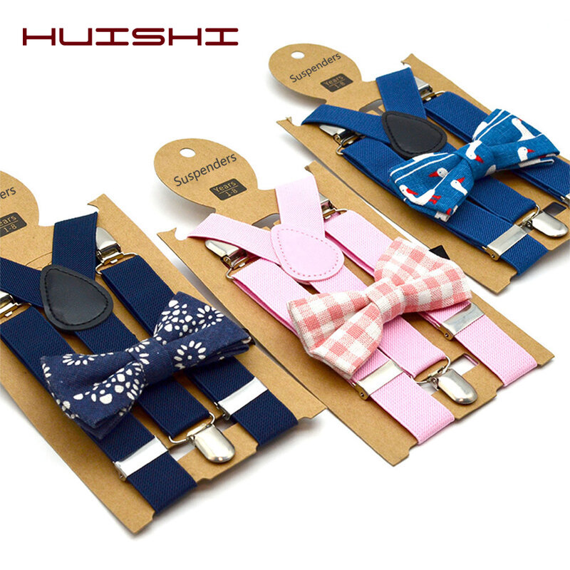 Детские подтяжки HUISHI с 3 зажимами и Y-образной спинкой, разноцветные рождественские подтяжки и галстук-бабочка, регулируемый наряд для дня рождения, подарок