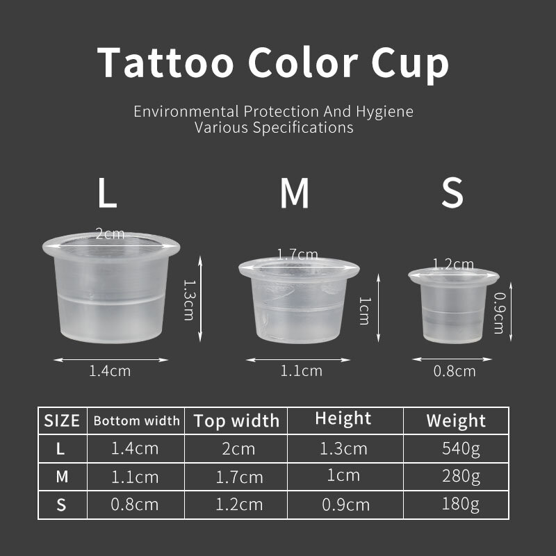 1000Pcs Tattoo หมึกถ้วย Professional Tattoo อุปกรณ์พลาสติกใสสีถ้วย