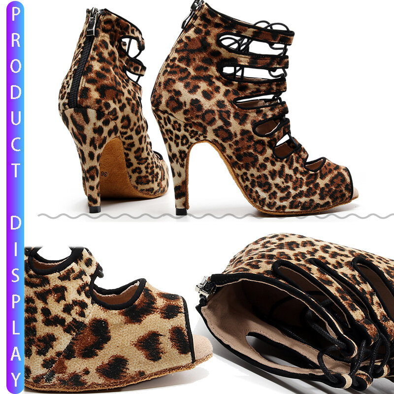 Tango-Zapatos de baile latino para mujer, Zapatos de tacón alto con estampado de leopardo, para baile de salón
