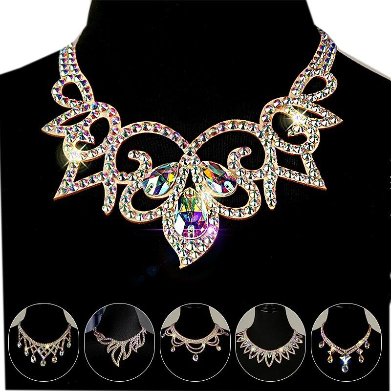 Handmade Crystal Rhinestone Necklace Belly Dance Performances Jewelry Gypsy Dancing Accessories Colorful